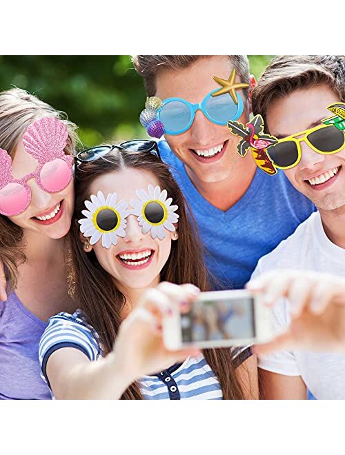 Frienda 16 Pairs Funny Luau Party Sunglasses Novelty Hawaiian Glasses Tropical Fancy Eyeglasses Beach Party Eyewear Dress Favors Photo Booth Props Themed Party Supplies D