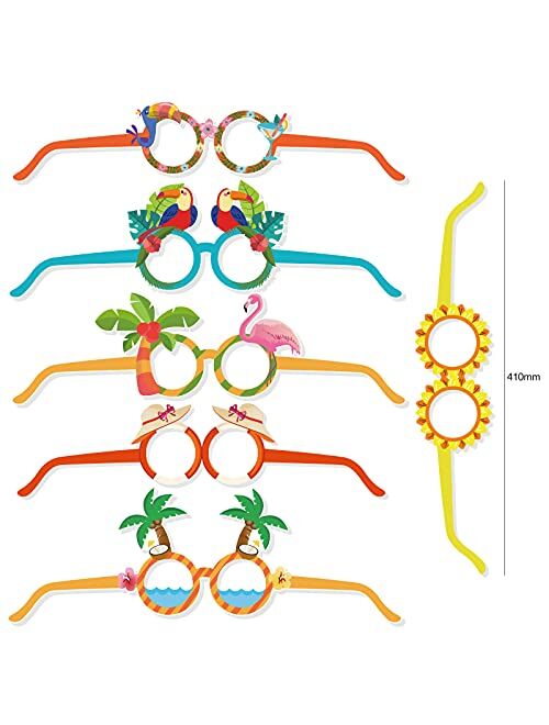 HOWAF 26 Pack Luau Party Glasses Hawaiian Funny Paper Glasses Tropical Fancy Dress Props for Summer Party Supplies Fun Summer Kids Party Favors Beach Themed Party Supplie