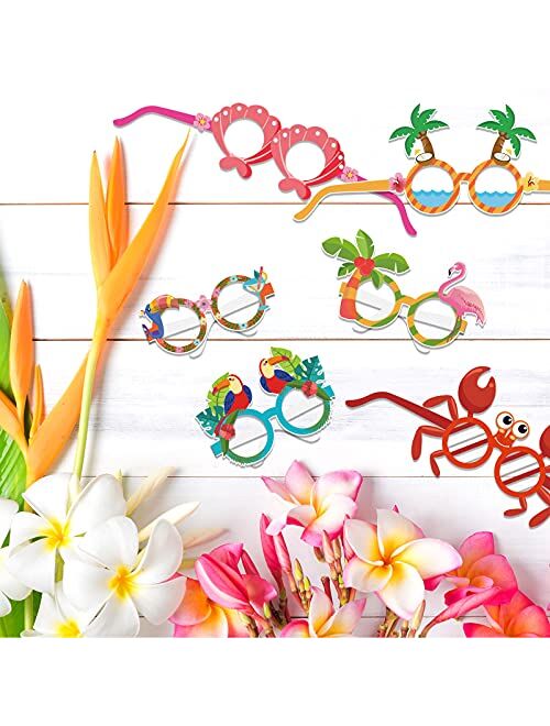 HOWAF 26 Pack Luau Party Glasses Hawaiian Funny Paper Glasses Tropical Fancy Dress Props for Summer Party Supplies Fun Summer Kids Party Favors Beach Themed Party Supplie