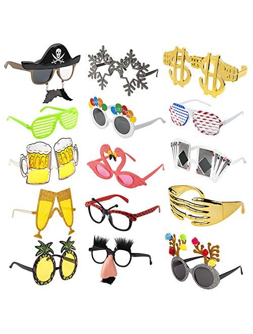 CLOSEUS 15 Pack Glasses Favor Sets Party Sunglasses Dress Up Themed Photo Booth Props Eyeglasses