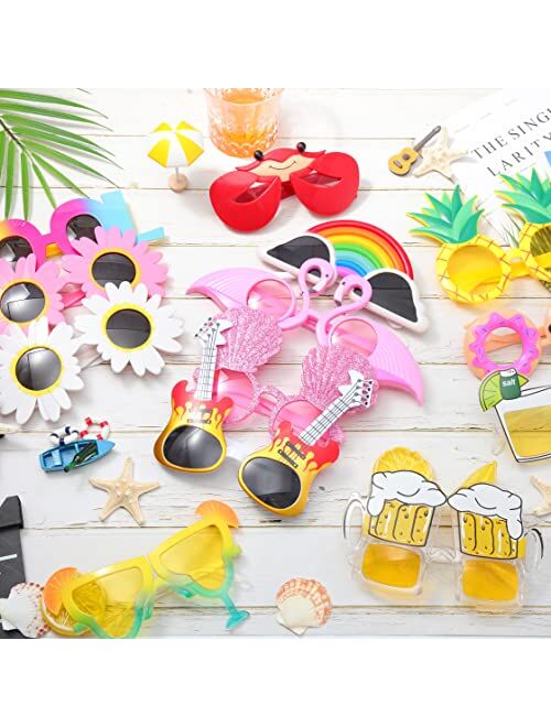 Flutesan 24 Pairs Luau Party Sunglasses for Summer Hawaiian Tropical Sunglasses Multicolor Funny Dress Props Birthday Beach Themed Pool Party Decorations for Adult Kids