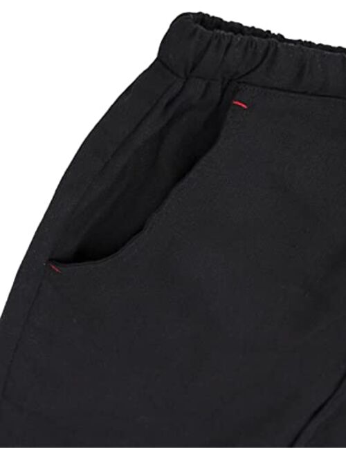 Bonnorth Men's Linen Loose Drawstring Elastic Waist Wide Leg Solid Casual Pants