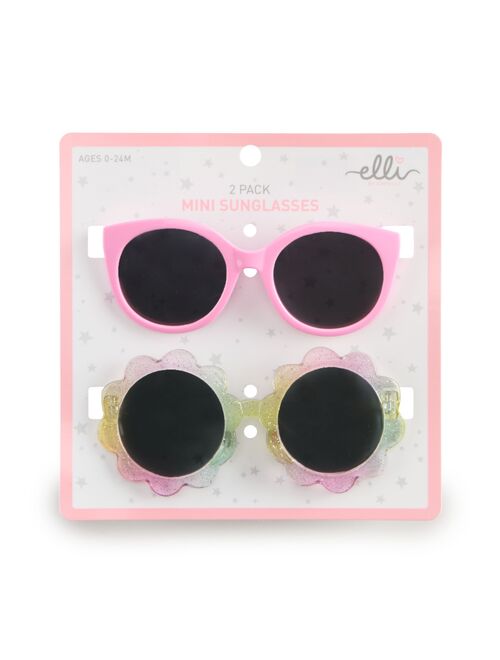 Baby Girl Elli by Capelli Solid Cat Eye & Glitter Injected Rainbow Daisy Two-Pack Sunglasses Set