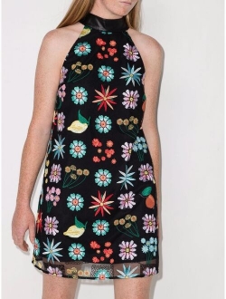Sicily floral-embroidered minidress