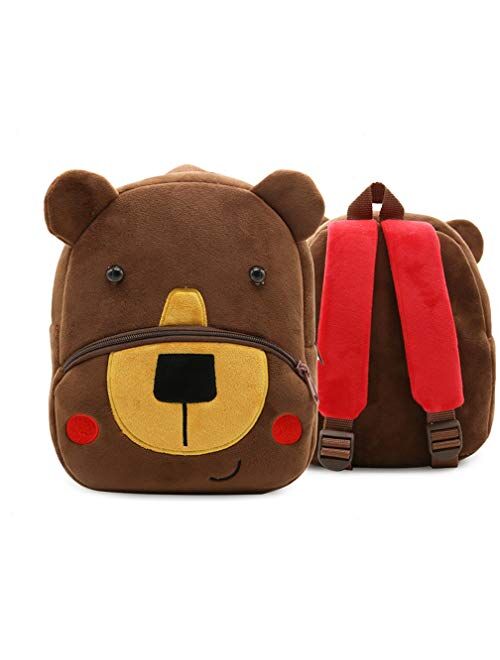 Ladyzone Toddler Backpack Zoo Animals Backpacks Cute Plush Bag Cartoon 10" Preschool Book Bag For 1-6 Years Girls Boys