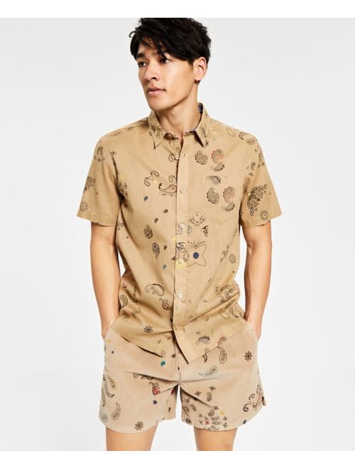 Sun + Stone Men's Abstract Bandana Paisley Print Short-Sleeve Button-Up Shirt, Created for Macy's
