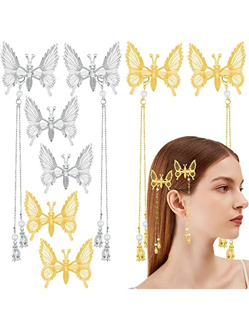 Aswewamt 8 Pcs Elegant Tassel Butterfly Hairpin Metal Hair Barrettes Antique Side Clip Will Move Butterfly Clips Fashionable Hairpins Decorative Hair Pins Hair Accessorie