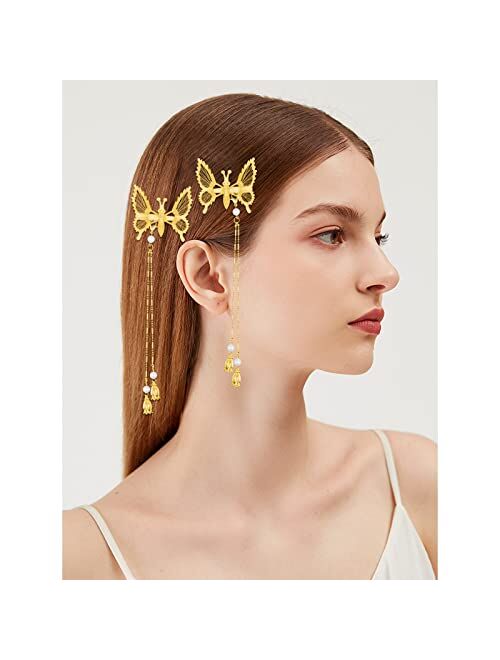 Aswewamt 8 Pcs Elegant Tassel Butterfly Hairpin Metal Hair Barrettes Antique Side Clip Will Move Butterfly Clips Fashionable Hairpins Decorative Hair Pins Hair Accessorie