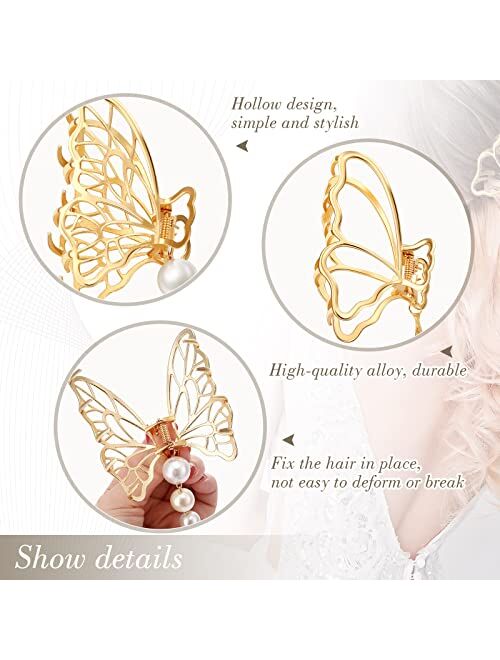 Juexica Butterfly Hair Clip 4 Pieces Gold Butterfly Claw Clip Metal Butterfly Hair Claw Nonslip Tassel Hair Clip Butterfly Hair Clamp Tassel Hair Catch Clip Hair Accessor