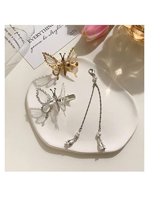 Flymind 6Pcs Moving Butterfly Tassel Hair Clips, Elegant Tassel Butterfly Hairpin Antique Side Clip Will Move Hairpins Decorative Hair Accessories for Women Girls (Gold)