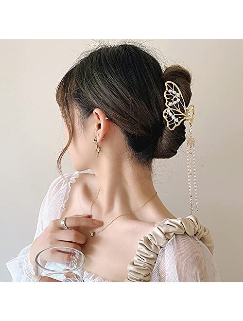 Belsita Butterfly Hair Clips Butterfly Metal Hair Claw Clip Big Nonslip Gold Hair Clamps Hair Accessories Butterfly Tassel Design Hair Catch Clip Large Hair Stylish Barre