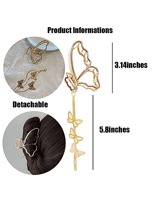Belsita Butterfly Hair Clips Butterfly Metal Hair Claw Clip Big Nonslip Gold Hair Clamps Hair Accessories Butterfly Tassel Design Hair Catch Clip Large Hair Stylish Barre