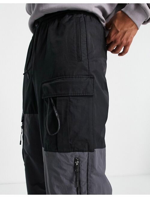 Topman extreme baggy cut and sew cargo pants in black