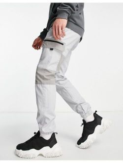 relaxed color block cargo pants in gray
