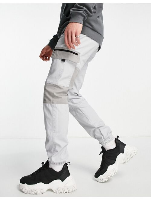 Topman relaxed color block cargo pants in gray