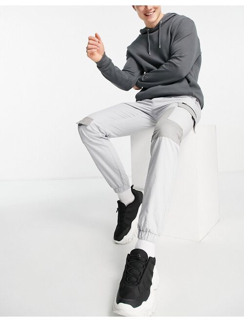 Topman relaxed color block cargo pants in gray