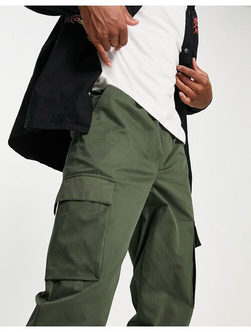 Topman relaxed cotton nylon cargo pants with velcro cuff in khaki
