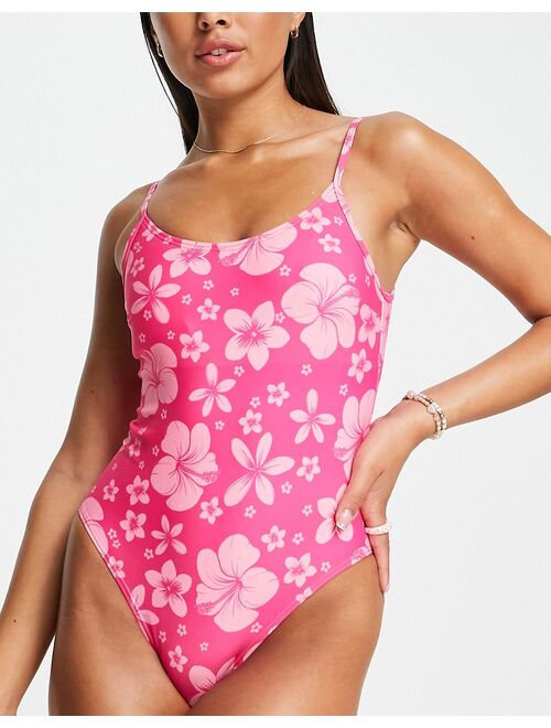 New Look low back swimsuit in pink