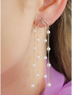 Poppy Finch 14kt yellow gold Double Crescent pearl drop earrings