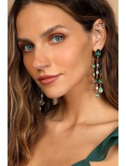 Opulent Occasion Gold and Green Statement Drop Earrings