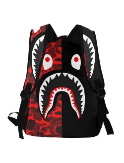 Ujxoihl Shark Camo Red Camo Backpacks Travel Laptop Daypack School Bags For Teens Men Women