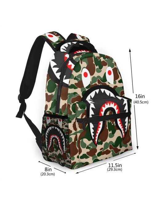 Ujxoihl Shark Teeth Blue Pink Camo Backpacks Travel Laptop Daypack School Bags For Teens Men Women