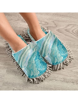 Kigai Microfiber Cleaning Slippers Blue Marbling Washable Mop Shoes Slipper for Men/Women House Floor Dust Cleaner, Size M