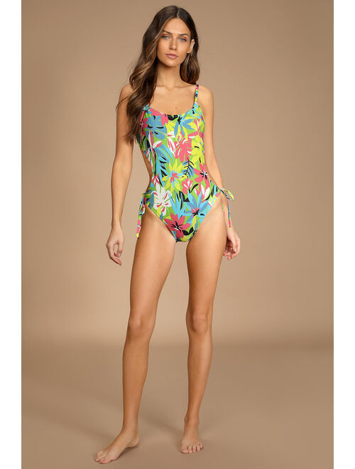 Lulus Sandy Love Green Tropical Print One-Piece Swimsuit
