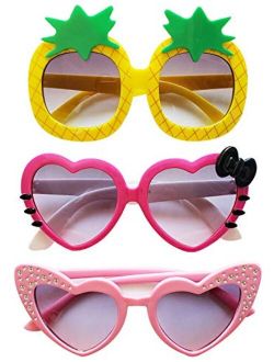 Fancykids 3 PAIRS Kids Children Trendy Pineapple Cat Heart Shaped Sunglasses for Toddler Girls