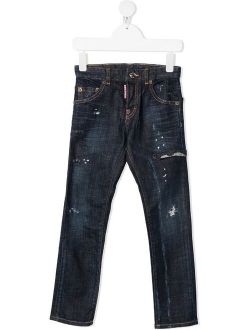 Kids ripped paint splatter jeans