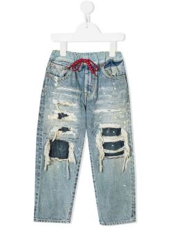 Denim Dungaree ripped straight-leg jeans