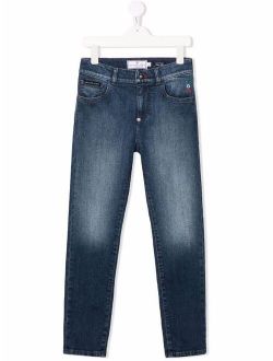 Philipp Plein Junior logo-patch slim-cut jeans
