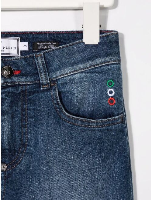 Philipp Plein Junior logo-patch slim-cut jeans