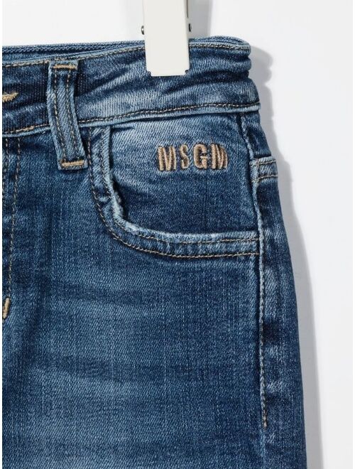 MSGM Kids embroidered-logo slim-cut jeans