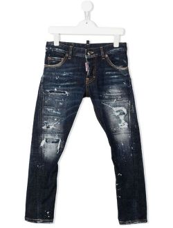 Kids logo-patch distressed jeans