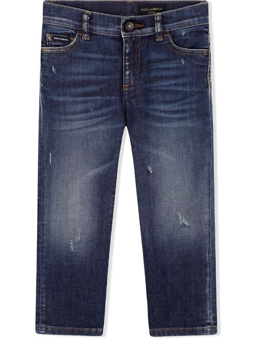 Dolce & Gabbana Kids straight-leg whiskered jeans