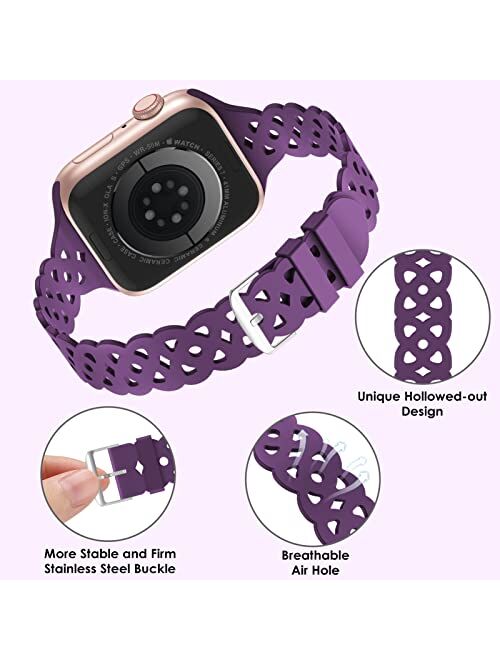 Seizehe 5 Pack Lace Silicone Bands Compatible with Apple Watch Band 38mm 40mm 41mm 42mm 44mm 45mm, Women Slim Thin Breathable Sport Replacement Wristbands for iWatch Seri