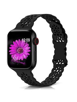 WANLISS Lace Silicone Band Compatible with Apple Watch Band 38mm 40mm 41mm 42mm 44mm 45mm,Slim Thin Hollow-Out Soft Sport Wristband Strap Replacement Women Men for iWatch