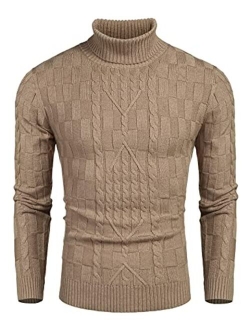 Men's Slim Fit Turtleneck Sweater Casual Cable Knit Pullover Sweaters