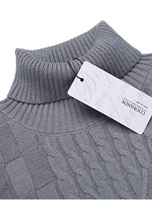 COOFANDY Men's Slim Fit Turtleneck Sweater Casual Cable Knit Pullover Sweaters