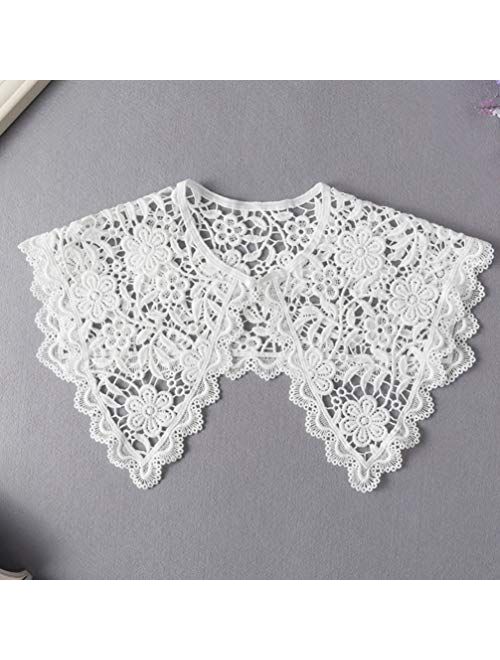 KESYOO Detachable Collar Lace Neckline Collar Embroidery Applique Crochet Collar Shawls Floral Scarf Patches Party Clothing Accessories for Girl Women White Collar
