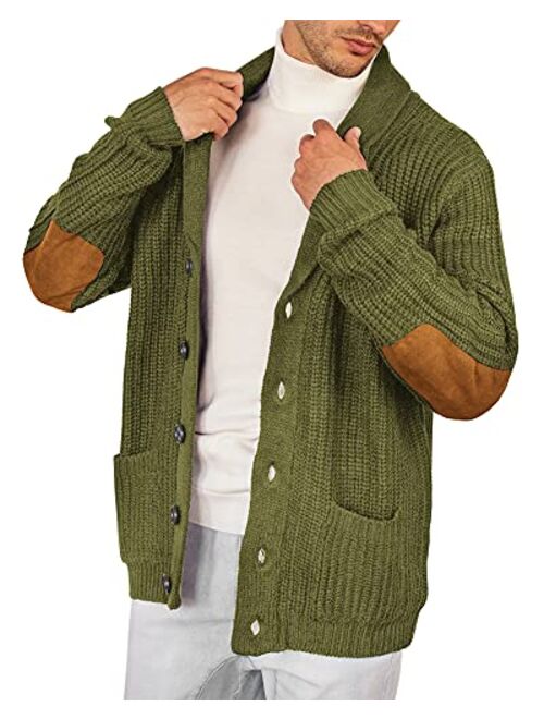 Buy Esobo Men's Shawl Collar Cardigan Sweater Multi-Color Button Down ...