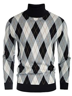 Men's Argyle Turtlenecks Sweater Vintage Thermal Knitted Pullover