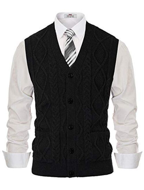 PJ PAUL JONES Mens Cable Knit Sweater Vest Button Down V Neck Slim Fit Sweater Vests Knitwear