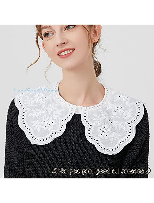 LoudSung Fake Collar Detachable Half Shirt Blouse False Collar Lace Shawl Elegant Design for Women Girls White