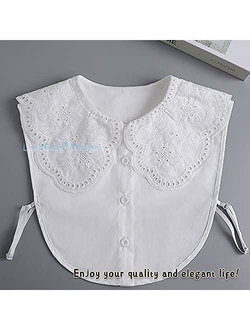 LoudSung Fake Collar Detachable Half Shirt Blouse False Collar Lace Shawl Elegant Design for Women Girls White
