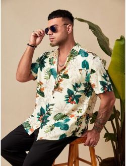 Extended Sizes Men Tropical Print Shirt