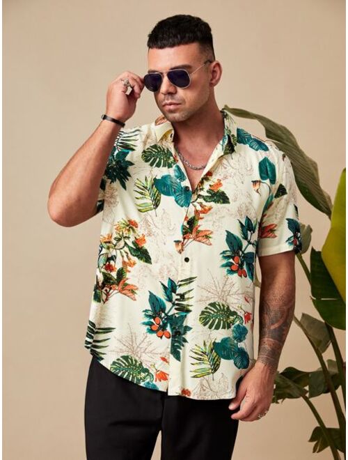 SHEIN Extended Sizes Men Tropical Print Shirt