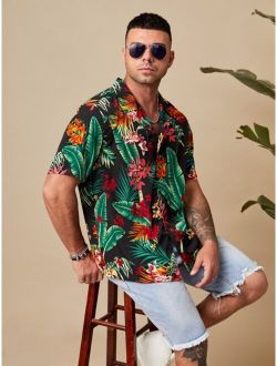 Extended Sizes Men Tropical Print Shirt