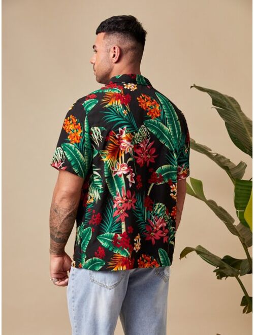SHEIN Extended Sizes Men Tropical Print Shirt